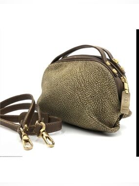 Borbonese Redwall Quail print Dome Potato satchel, Italian lux, partridge-eye